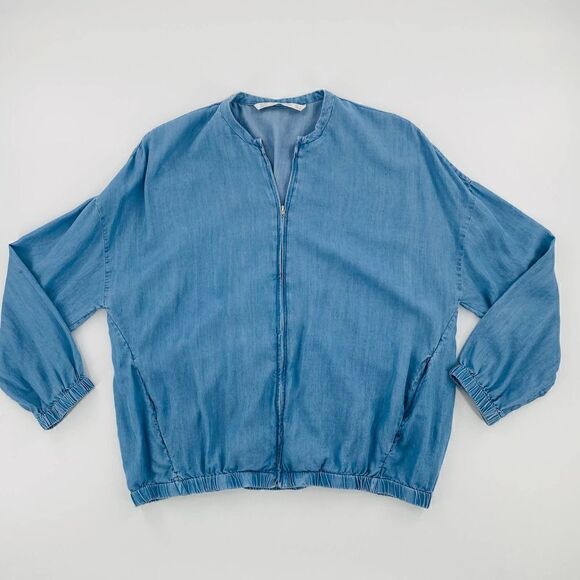 Zara Trafaluc Denim-Wear Chambray Zip Bomber Jacket Size Small - Picture 7 of 13